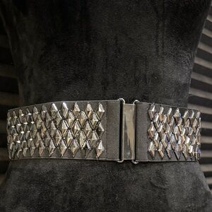BETSEY JOHNSON Black Polyester Stretch w Plastic Diamond Stones Belt S/M 27”